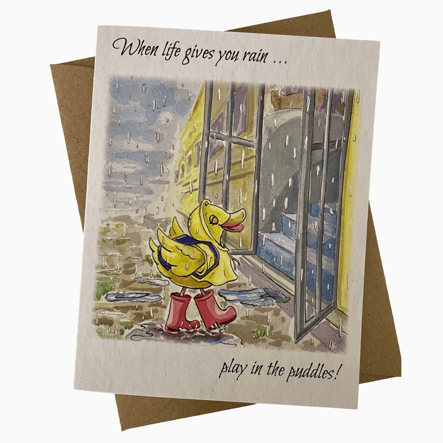 Forever Caroline - Yellow Duck in Red Boots Note Card w/ Inspirational Message