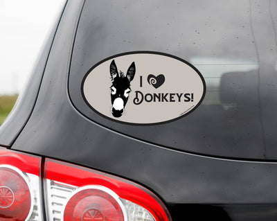 Horse Hollow Press - Oval Equestrian Horse Sticker: I love Donkeys! - Exceptional Equestrian