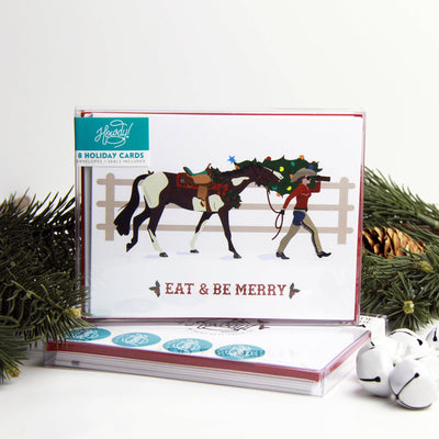 Hunt Seat Paper Co. - Eat + Be Merry Western Cowgirl Christmas Card - Exceptional Equestrian