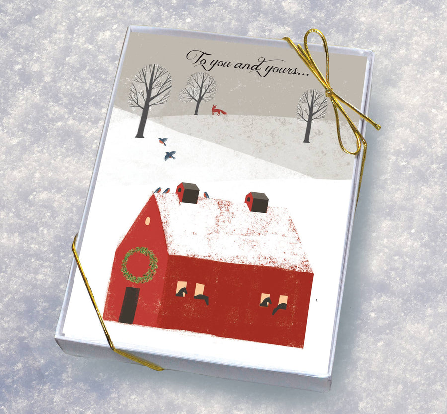 Horse Hollow Press - Fox Boxed Christmas Cards / Fox, Horses & Barn / 8 Holiday