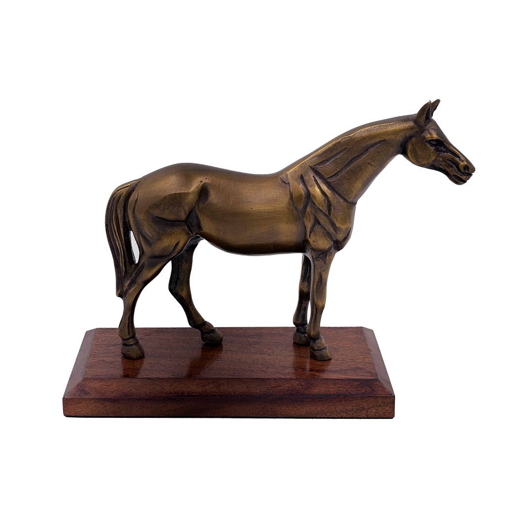 Madison Bay Co. - Historical Home Decor Reproductions - Antiqued Brass Horse on Wood Stand | Home Accents