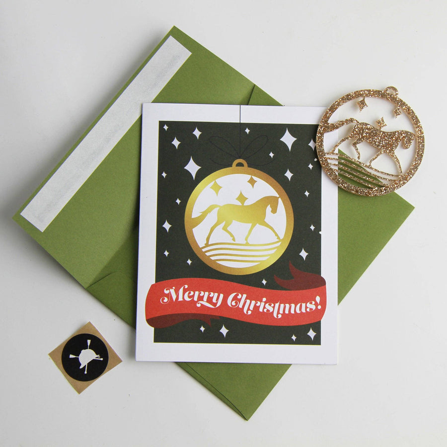 Hunt Seat Paper Co. - Merry Christmas Ornament Card - Equestrian Horse Christmas - Exceptional Equestrian 