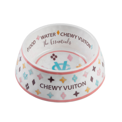 Haute Diggity Dog - White Chewy Vuiton Dog Bowl - 3 Sizes!! Dog Food Bowl - Exceptional Equestrian