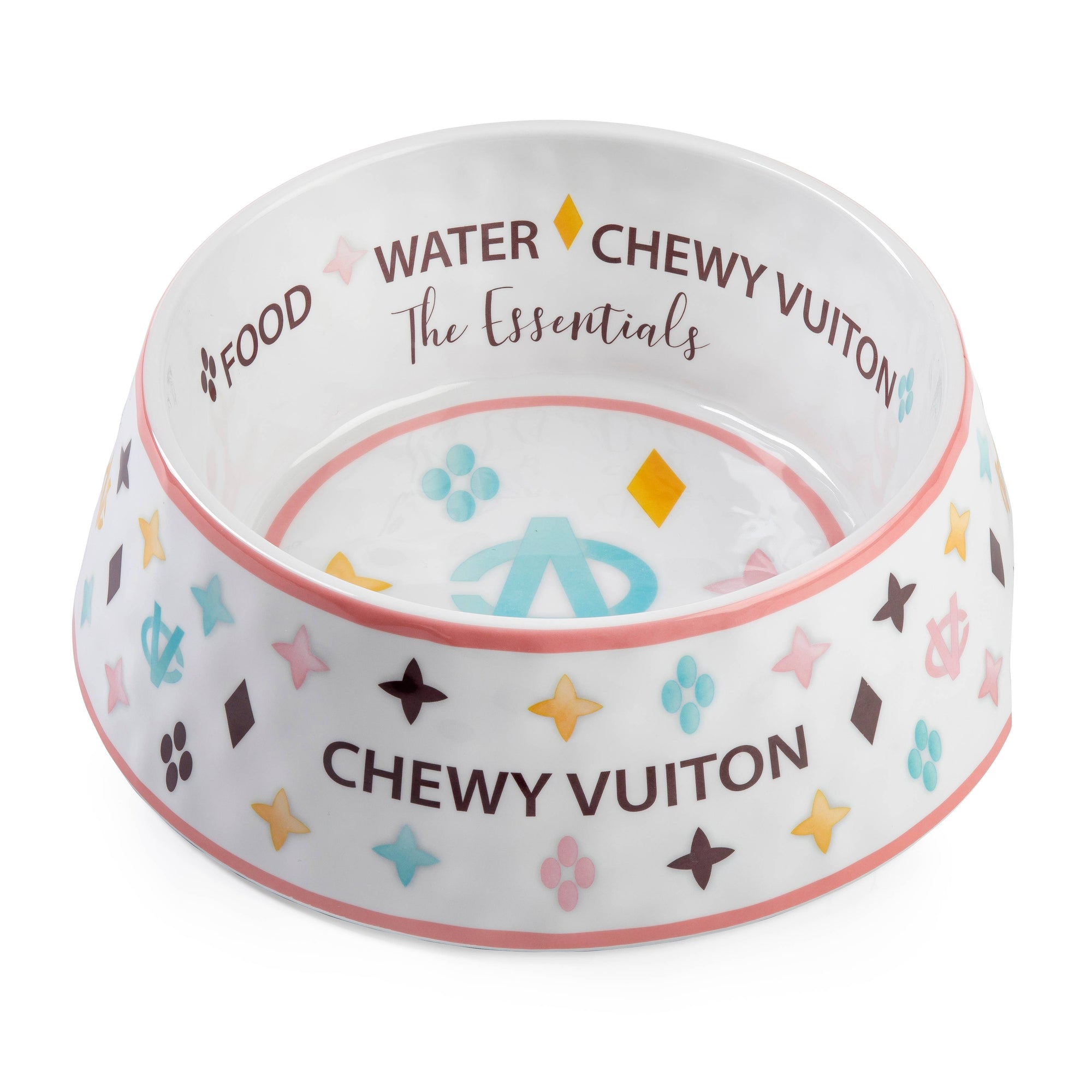 Haute Diggity Dog - White Chewy Vuiton Dog Bowl - 3 Sizes!! Dog Food Bowl - Exceptional Equestrian