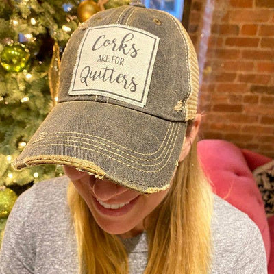 Vintage Life - Corks Are For Quitters Distressed Trucker Hat Baseball Cap - Black