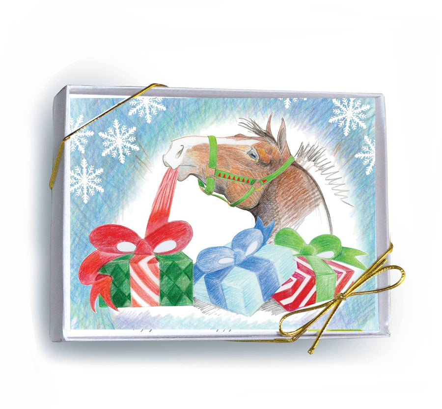 Horse Hollow Press - Horse Boxed Christmas Cards / Unwrapping Gifts / 8 Holiday