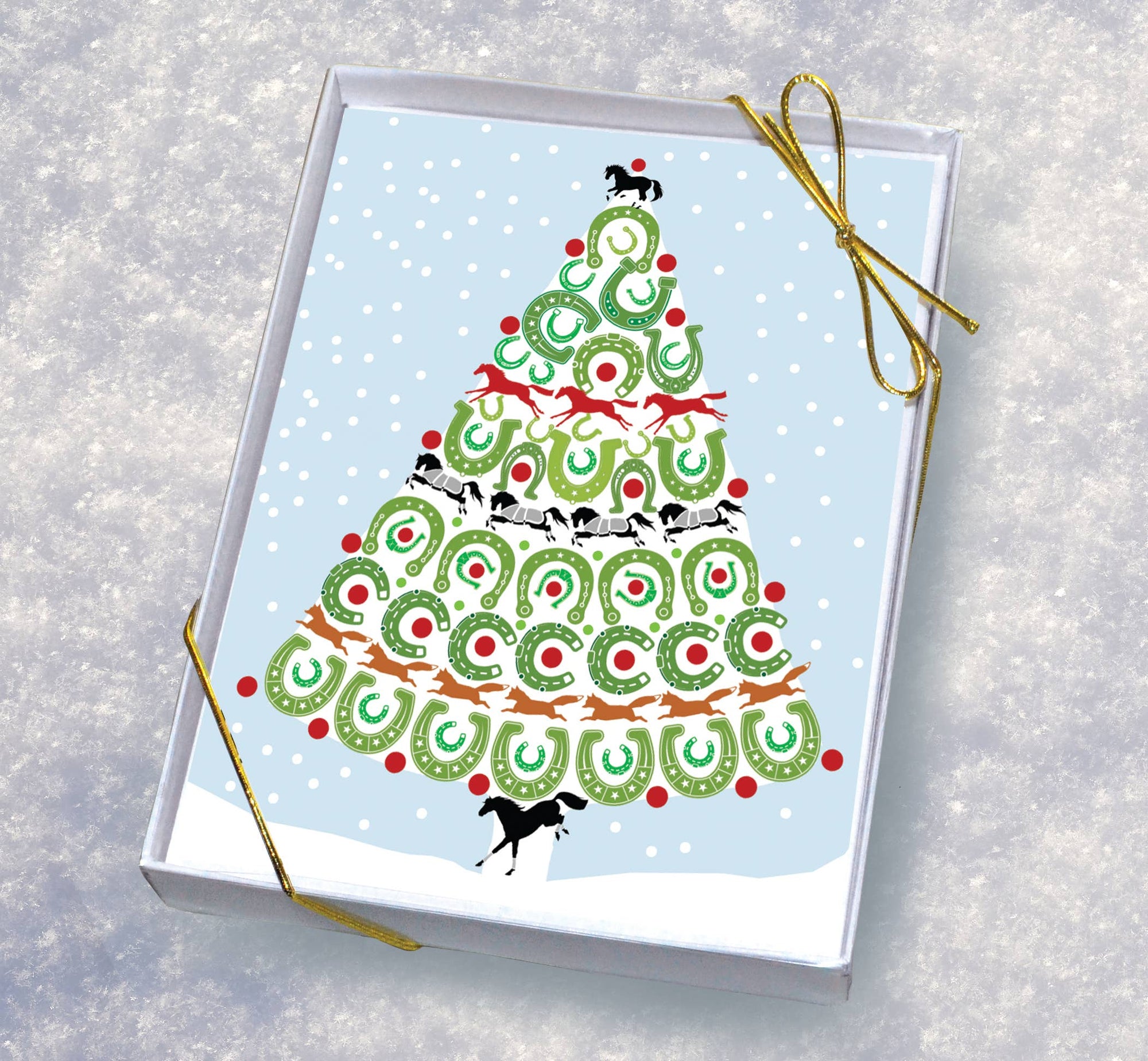 Horse Hollow Press - Horse Boxed Christmas Cards / Horse Shoe Tree / 8 Holiday