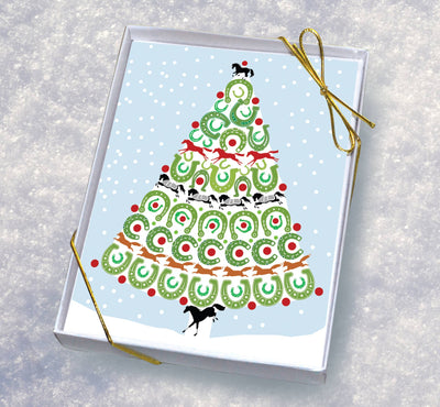 Horse Hollow Press - Horse Boxed Christmas Cards / Horse Shoe Tree / 8 Holiday