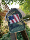 Vintage Life - American Flag USA Distressed Camo Trucker Hat Baseball Cap - Exceptional Equestrian