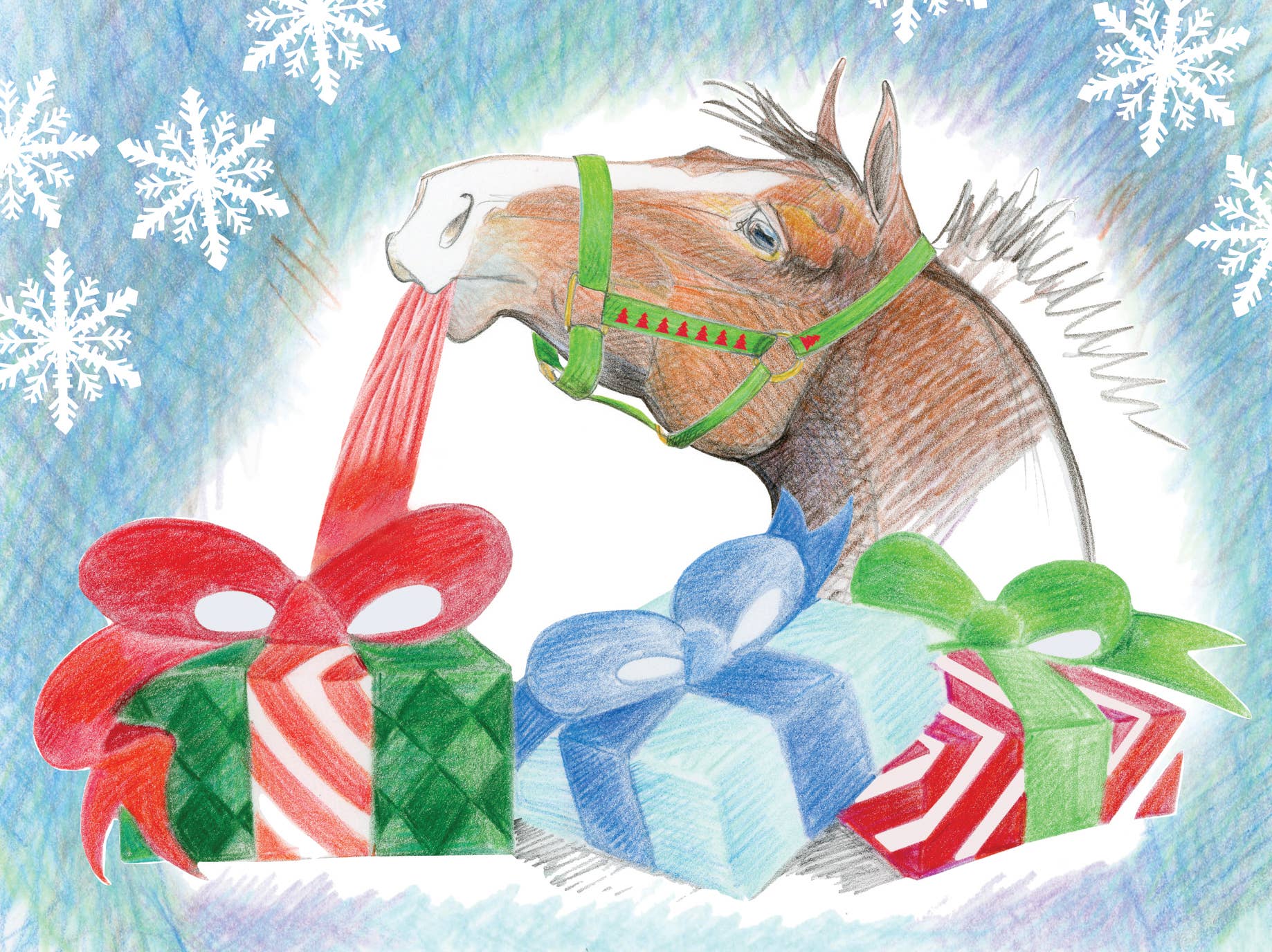 Horse Hollow Press - Horse Boxed Christmas Cards / Unwrapping Gifts / 8 Holiday