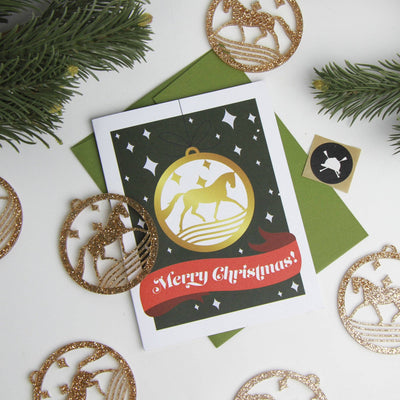 Hunt Seat Paper Co. - Merry Christmas Ornament Card - Equestrian Horse Christmas - Exceptional Equestrian