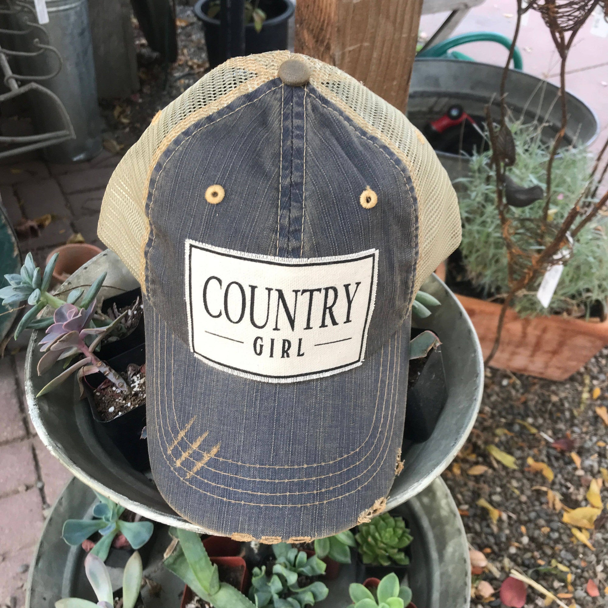 Vintage Life - Country Girl Distressed Trucker Hat Baseball Cap - Exceptional Equestrian