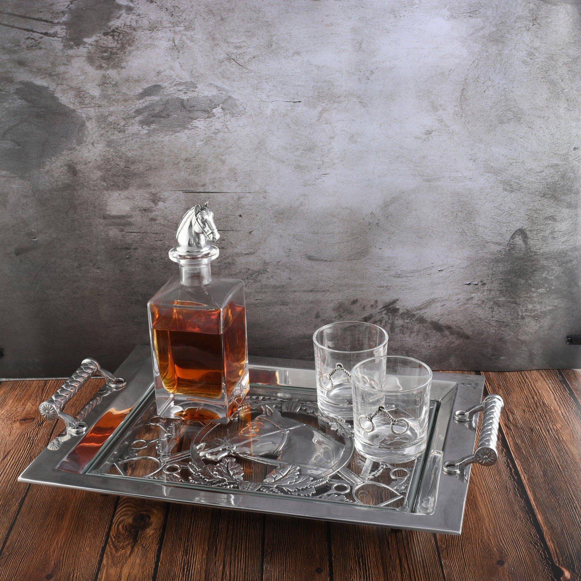 Arthur Court - Equestrian Horse Glass Top Serving Tray