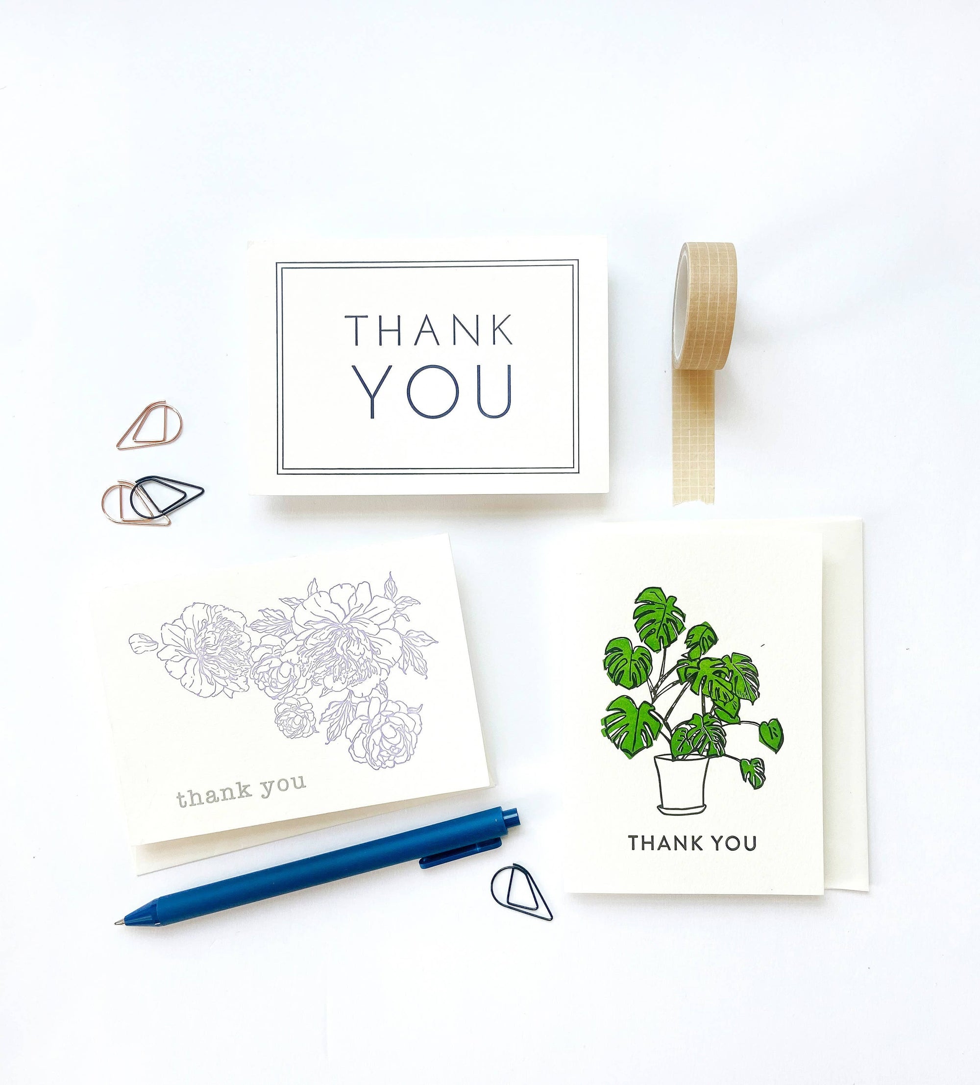 Steel Petal Press - Thank You Navy Frame - Letterpress Thank You Greeting Card