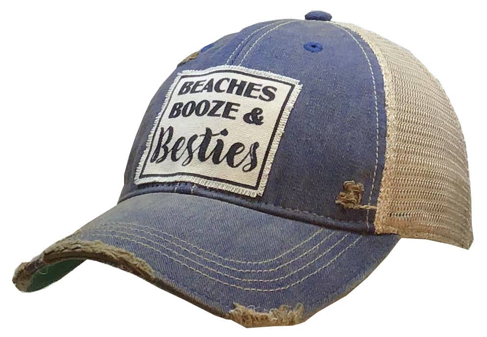 Vintage Life - Beaches Booze & Besties Distressed Trucker Hat Baseball Cap