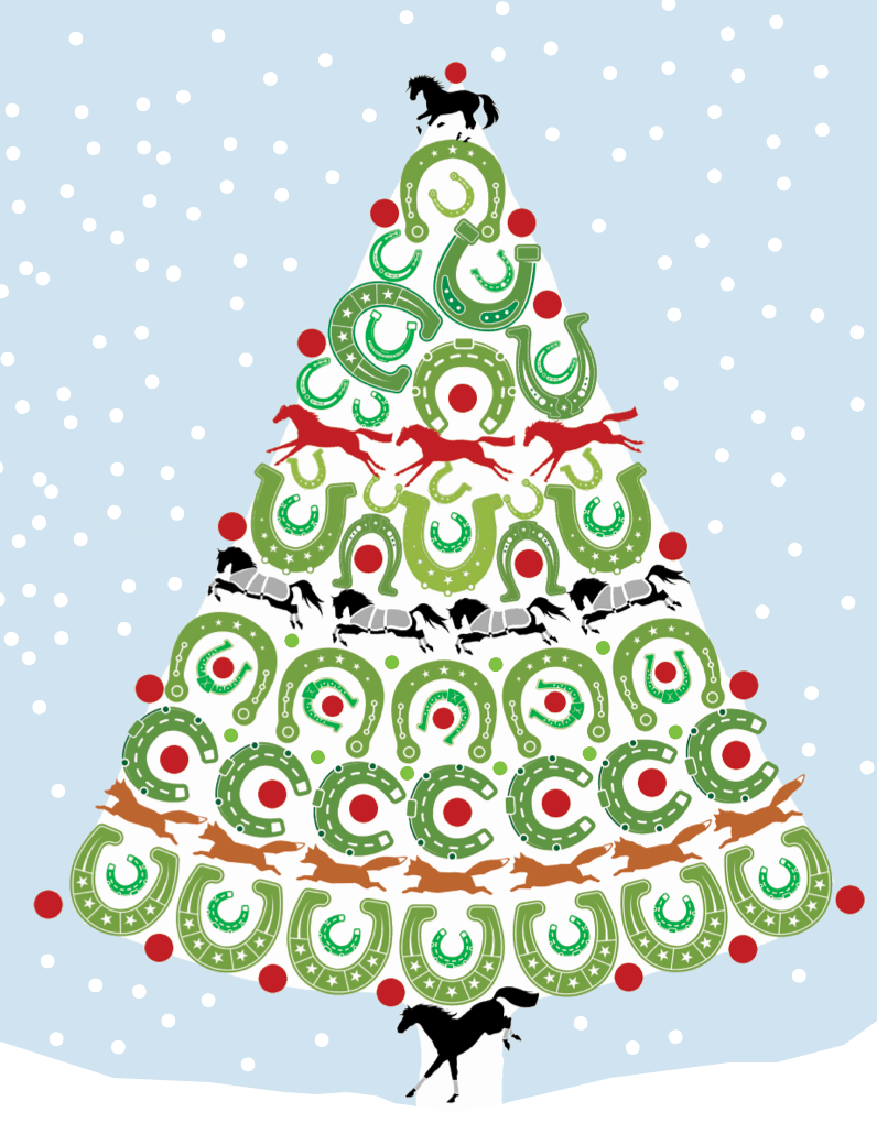 Horse Hollow Press - Horse Boxed Christmas Cards / Horse Shoe Tree / 8 Holiday