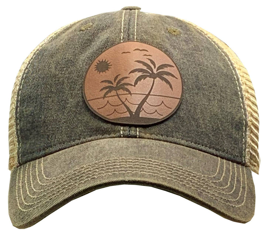 Vintage Life - "Beach" Black Trucker Cap With Genuine Leather Patch