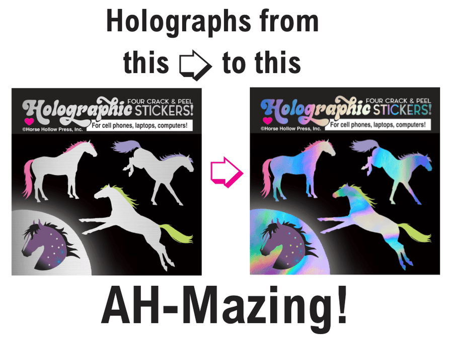 Horse Hollow Press - Holographic Horses Sticker Sheet - 4 peel-off stickers - Exceptional Equestrian 