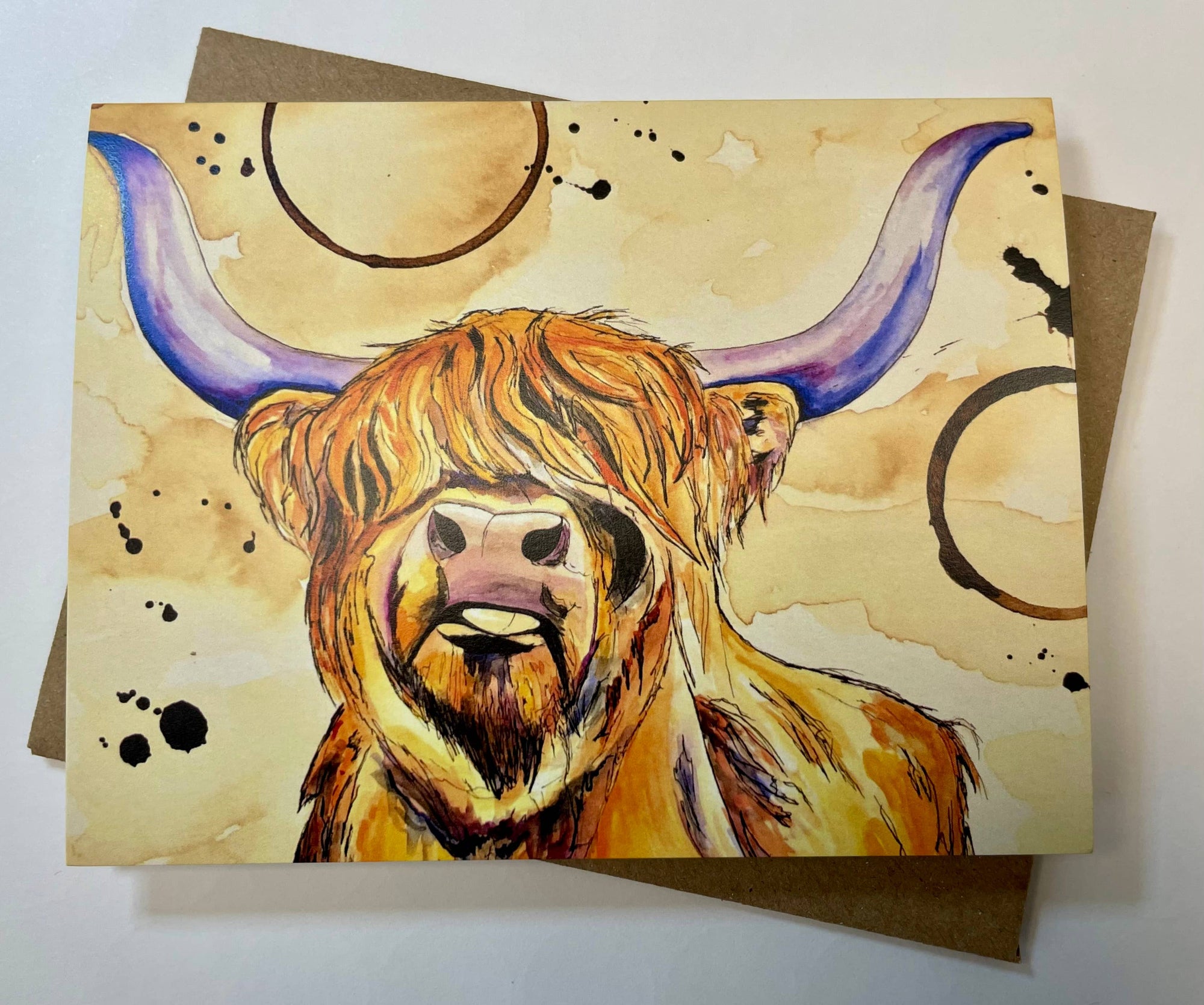 Forever Caroline - Whimsical Highland Cow Notecard | Cute Animal Card