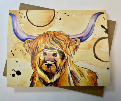 Forever Caroline - Whimsical Highland Cow Notecard | Cute Animal Card