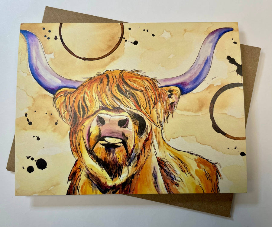 Forever Caroline - Whimsical Highland Cow Notecard | Cute Animal Card