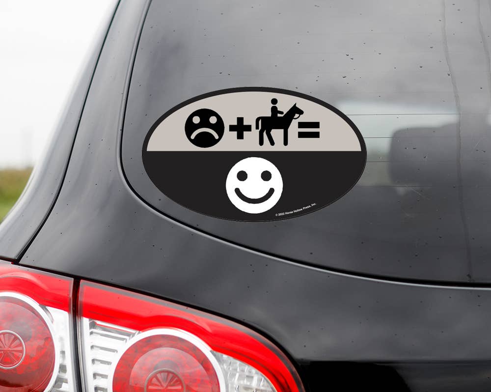 Horse Hollow Press - Oval Equestrian Horse Sticker: Frown + Ride = Smile - Exceptional Equestrian