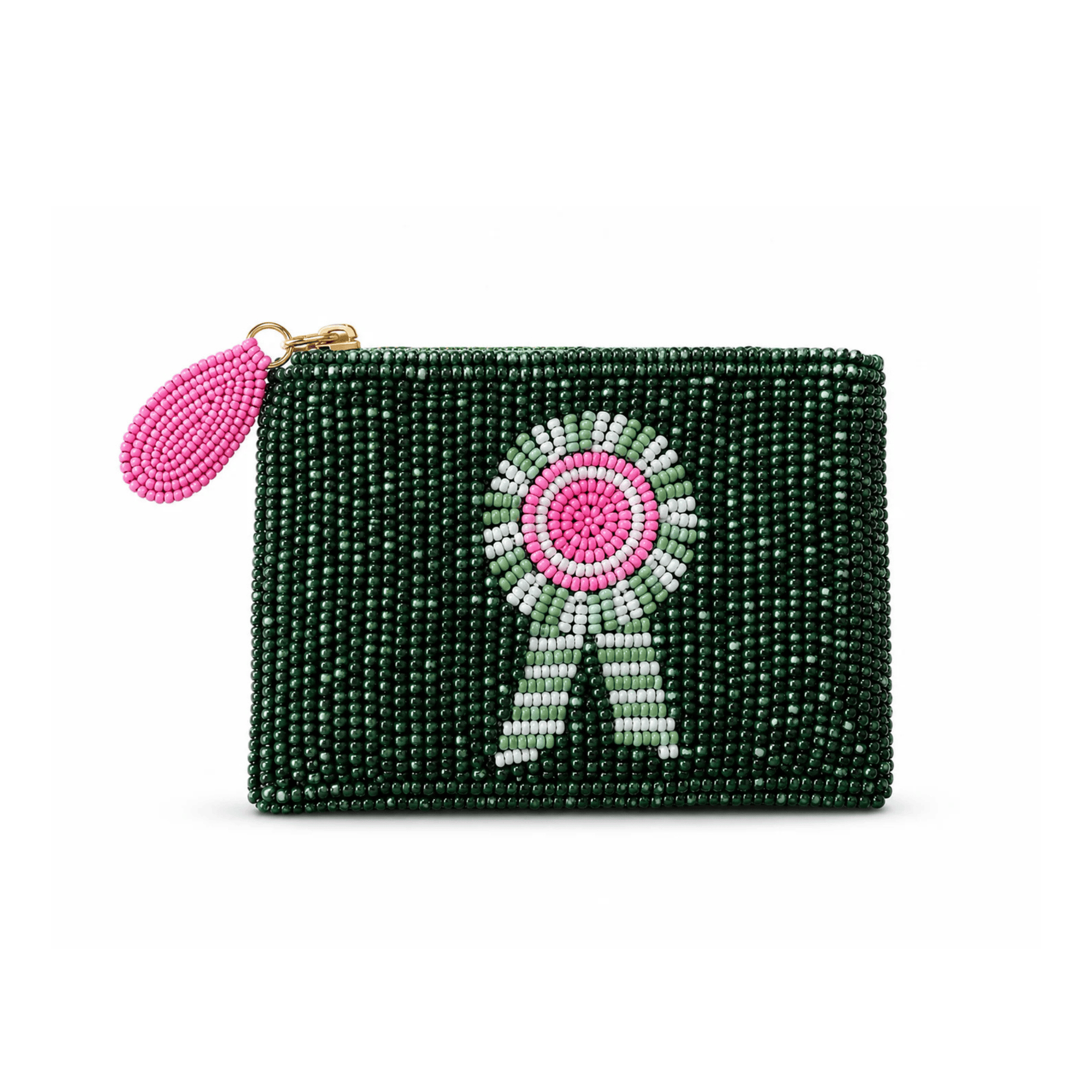 Tucker Tweed Equestrian - Green Ribbon Small Beaded Pouch