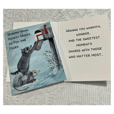 Forever Caroline - Holiday Card w/ Opossum & Raccoon Art | Inside Message
