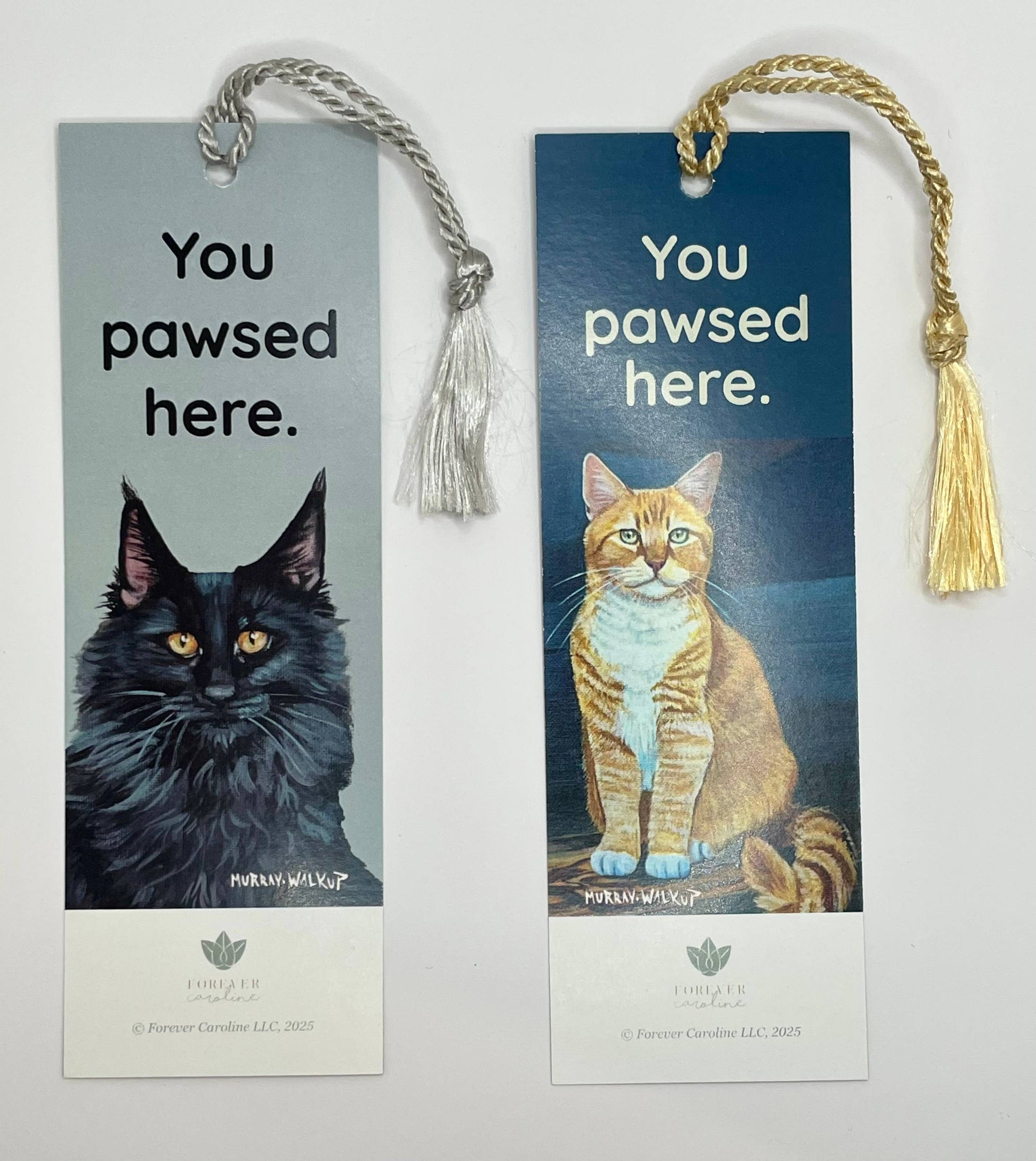 Forever Caroline - Bookmarks w/ Black or Orange Cat Art | 2-Sided with Tassel