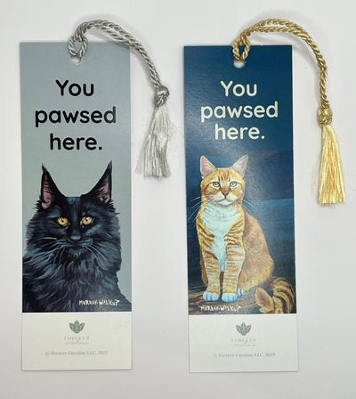 Forever Caroline - Bookmarks w/ Black or Orange Cat Art | 2-Sided with Tassel