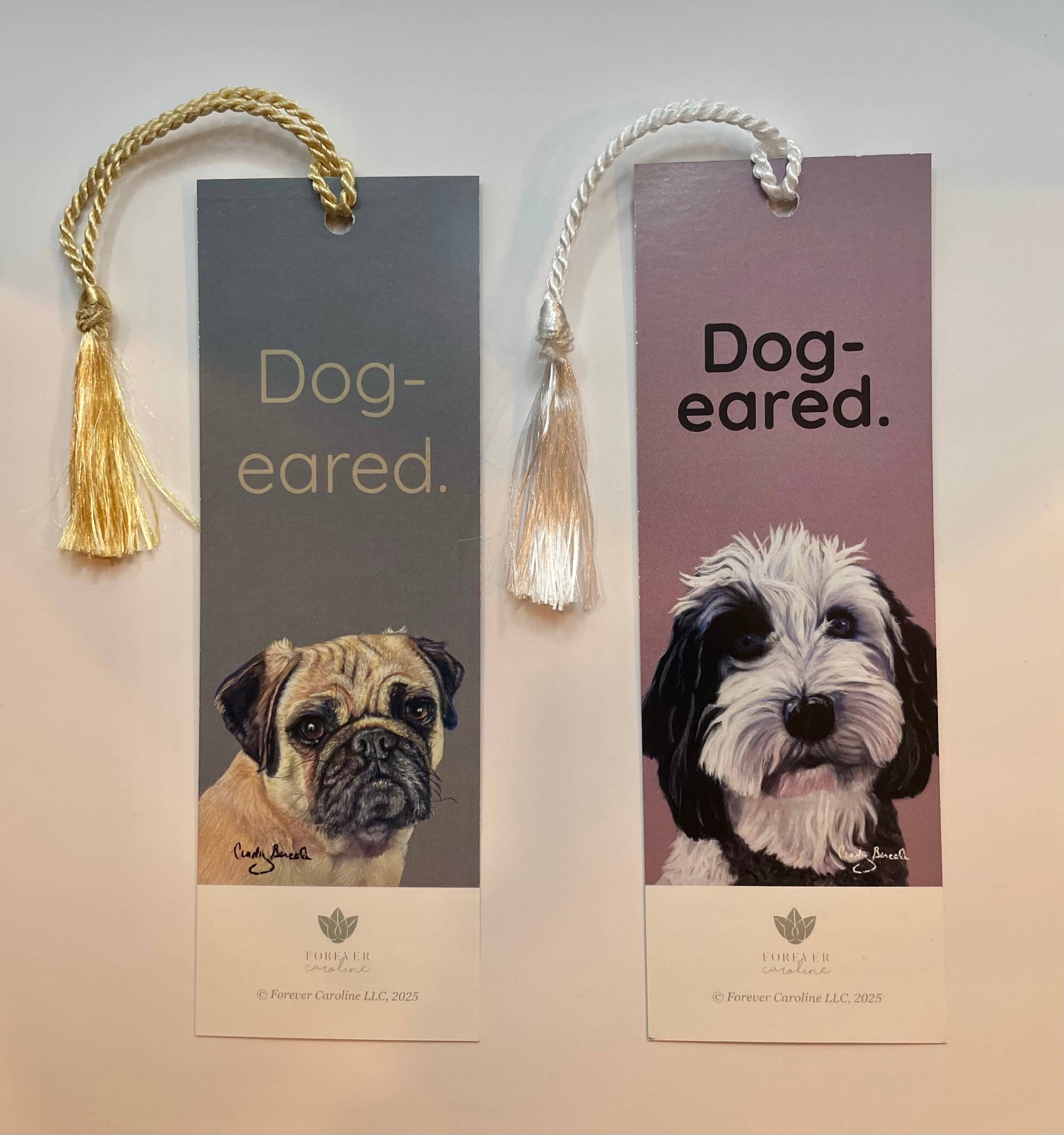 Forever Caroline - Bookmark w/ Pug or Doodle Dog Artwork | Two-Sided w/ Tassel