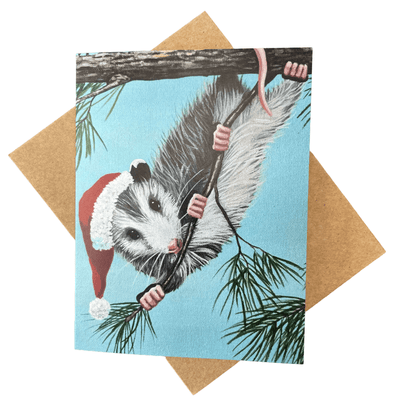 Forever Caroline - Christmas Card w/ Opossum Santa Art & Inside Merry Christmas