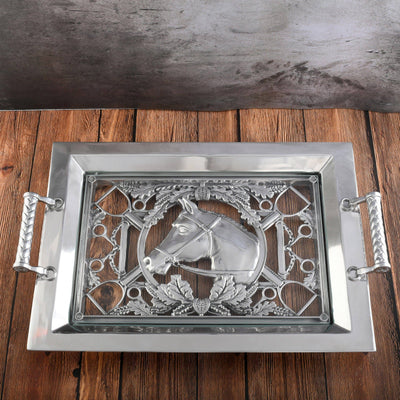 Arthur Court - Equestrian Horse Glass Top Serving Tray