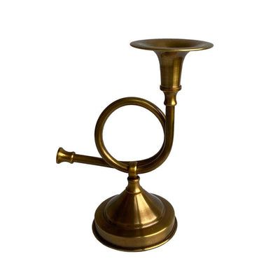 Madison Bay Co. - Historical Home Decor Reproductions - Brass French Horn Fox Hunt Candle Stick Holder, 8-1/4"
