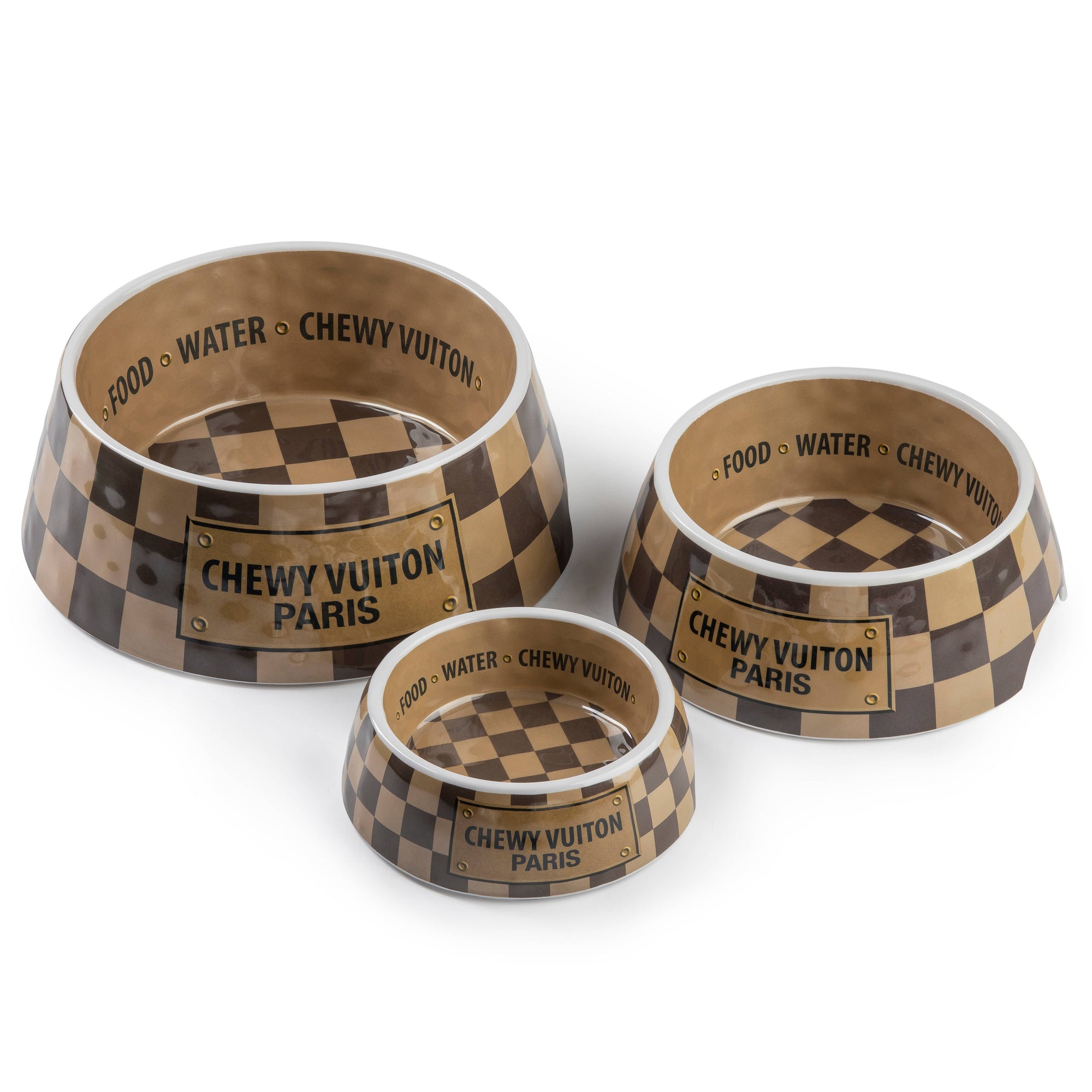 Haute Diggity Dog - Checker Chewy Vuiton Bowl - 3 Sizes!! Dog Bowls - Exceptional Equestrian
