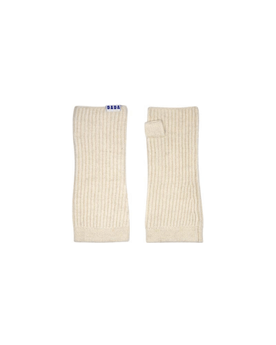 biege mittens DADA side label is subtly sewn on the right mitten as a signature
