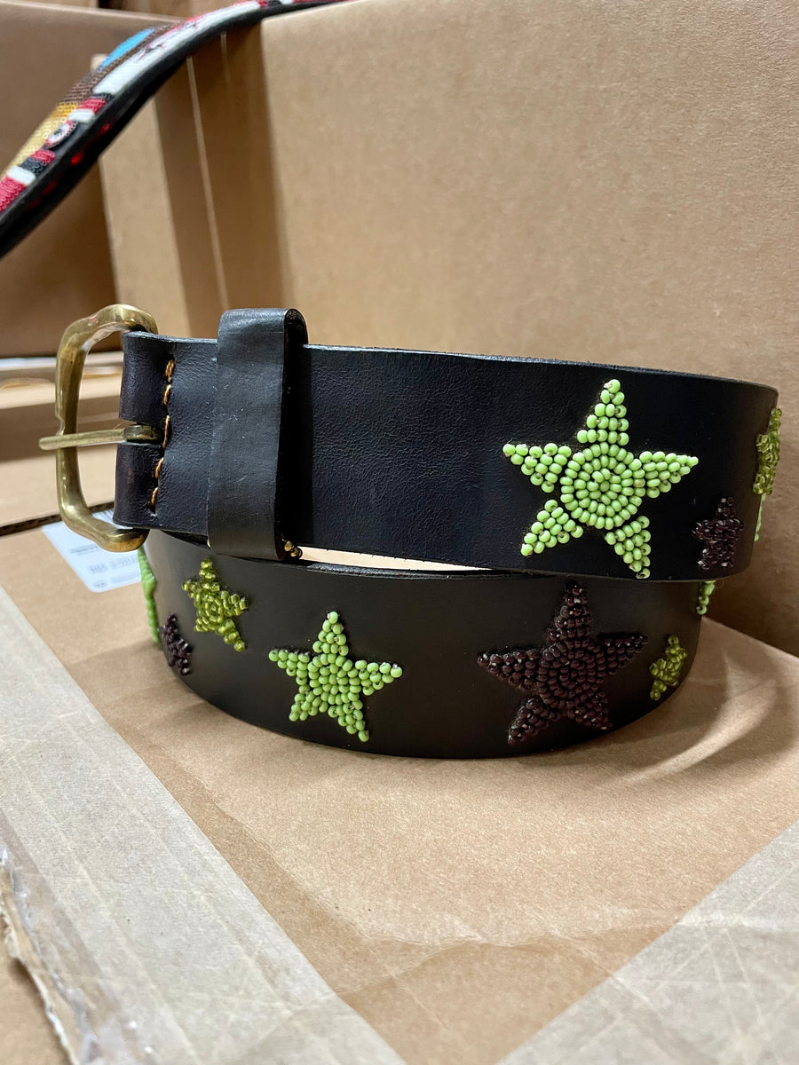 Lime Green & Brown Stars Belts Wide Width