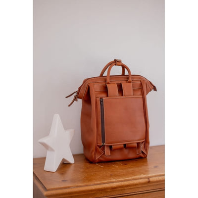 Pénélope - Leather City Backpack Medium Model - Brandy