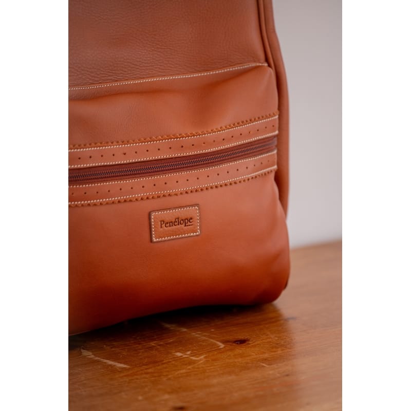 Pénélope - Leather City Backpack Medium Model - Brandy