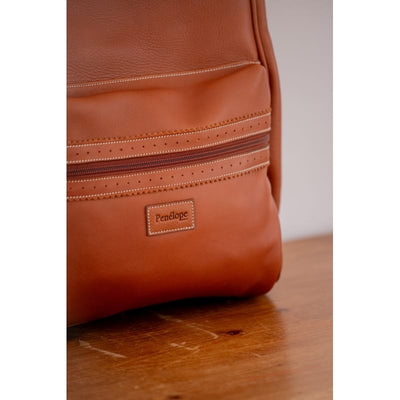 Pénélope - Leather City Backpack Medium Model - Brandy