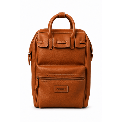 Pénélope - Leather City Backpack Medium Model - Brandy