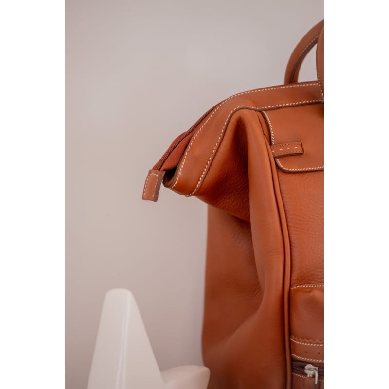 Pénélope - Leather City Backpack Medium Model - Brandy