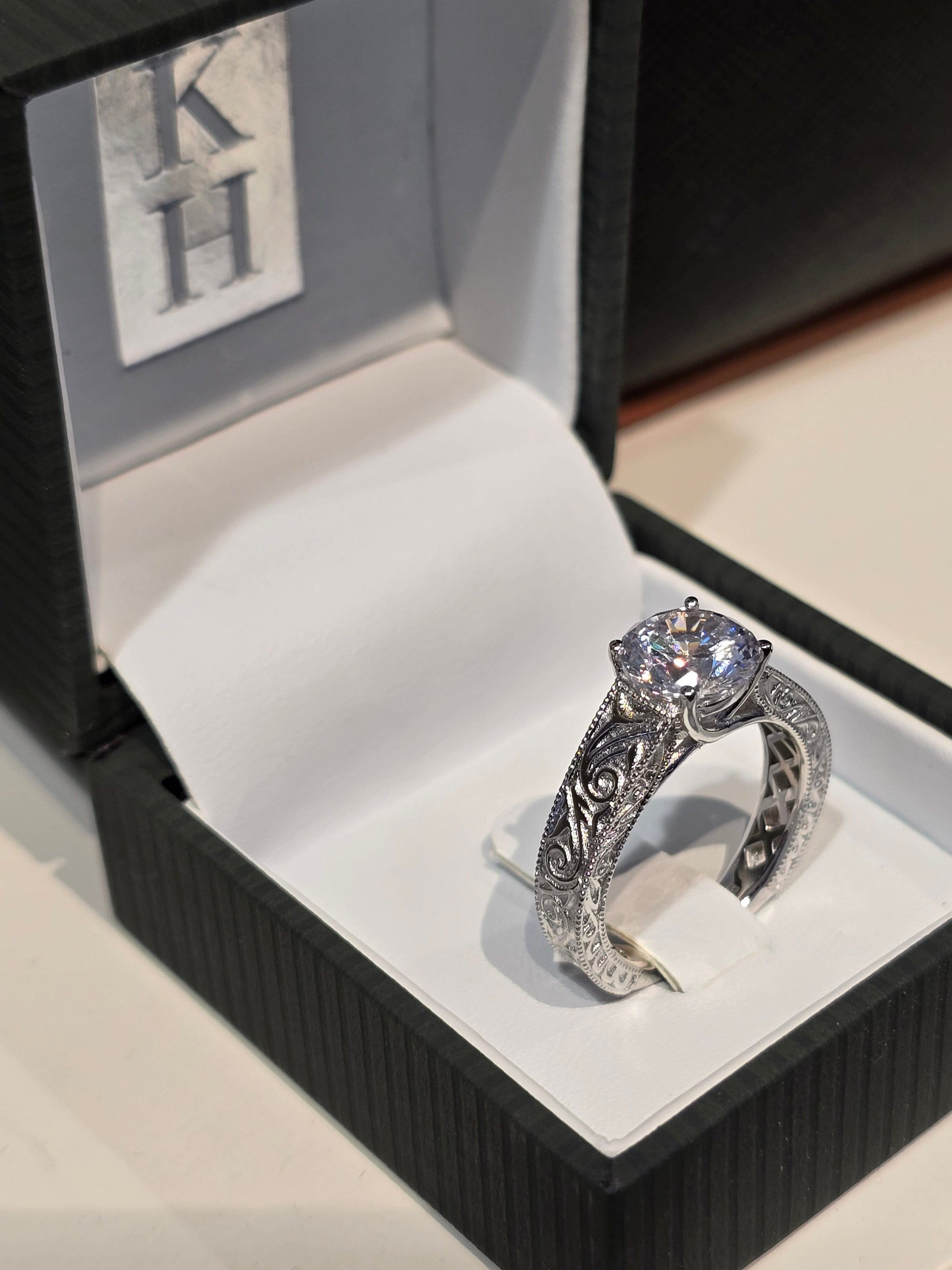 Kelly Herd Engraved Engagement Ring