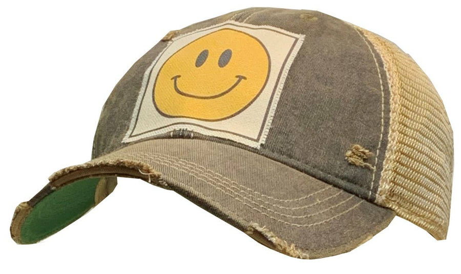 Vintage Life - Happy Face Distressed Women's Trucker Hat Baseball Cap