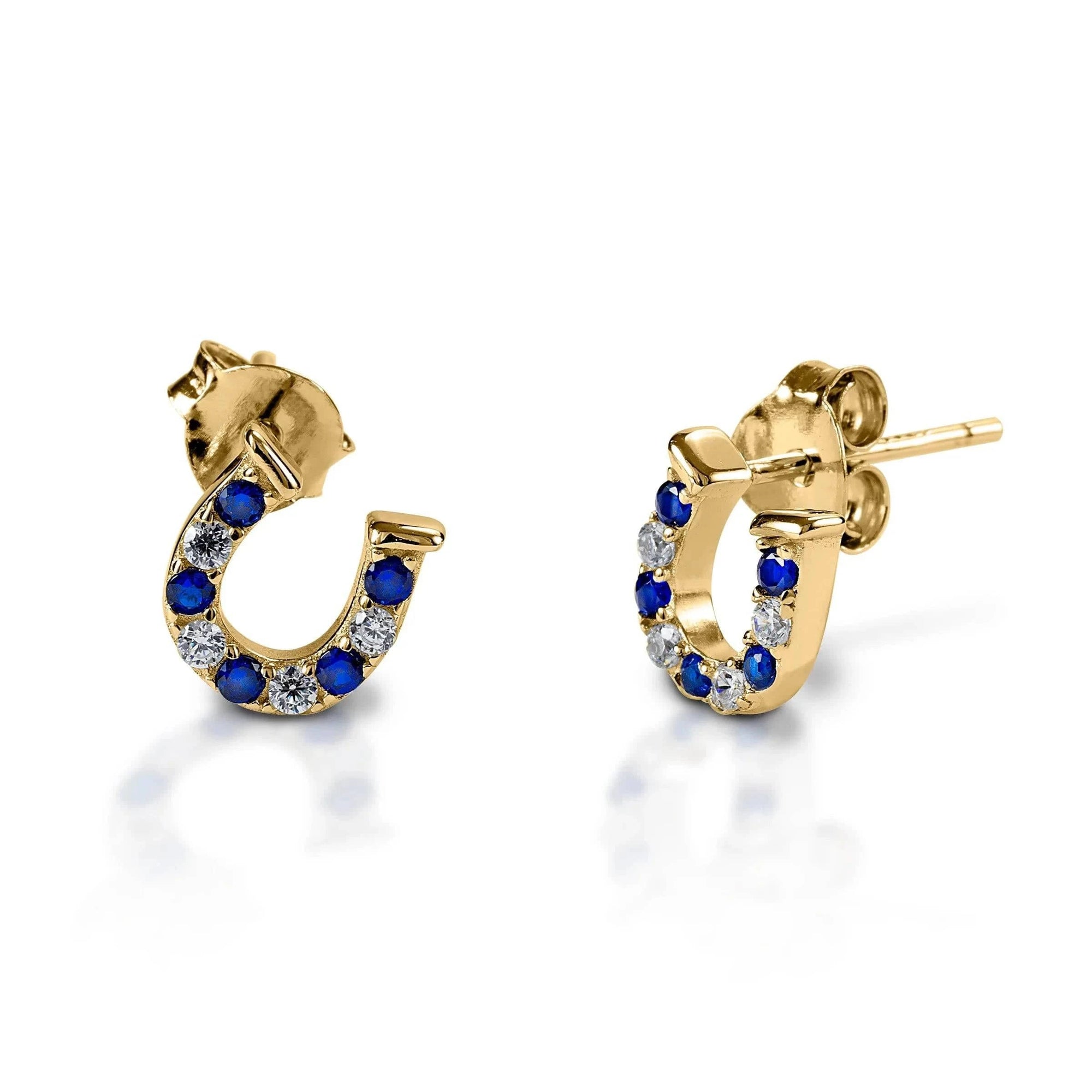 KELLY HERD BLUE & CLEAR HORSESHOE EARRINGS - 14K GOLD - Exceptional Equestrian