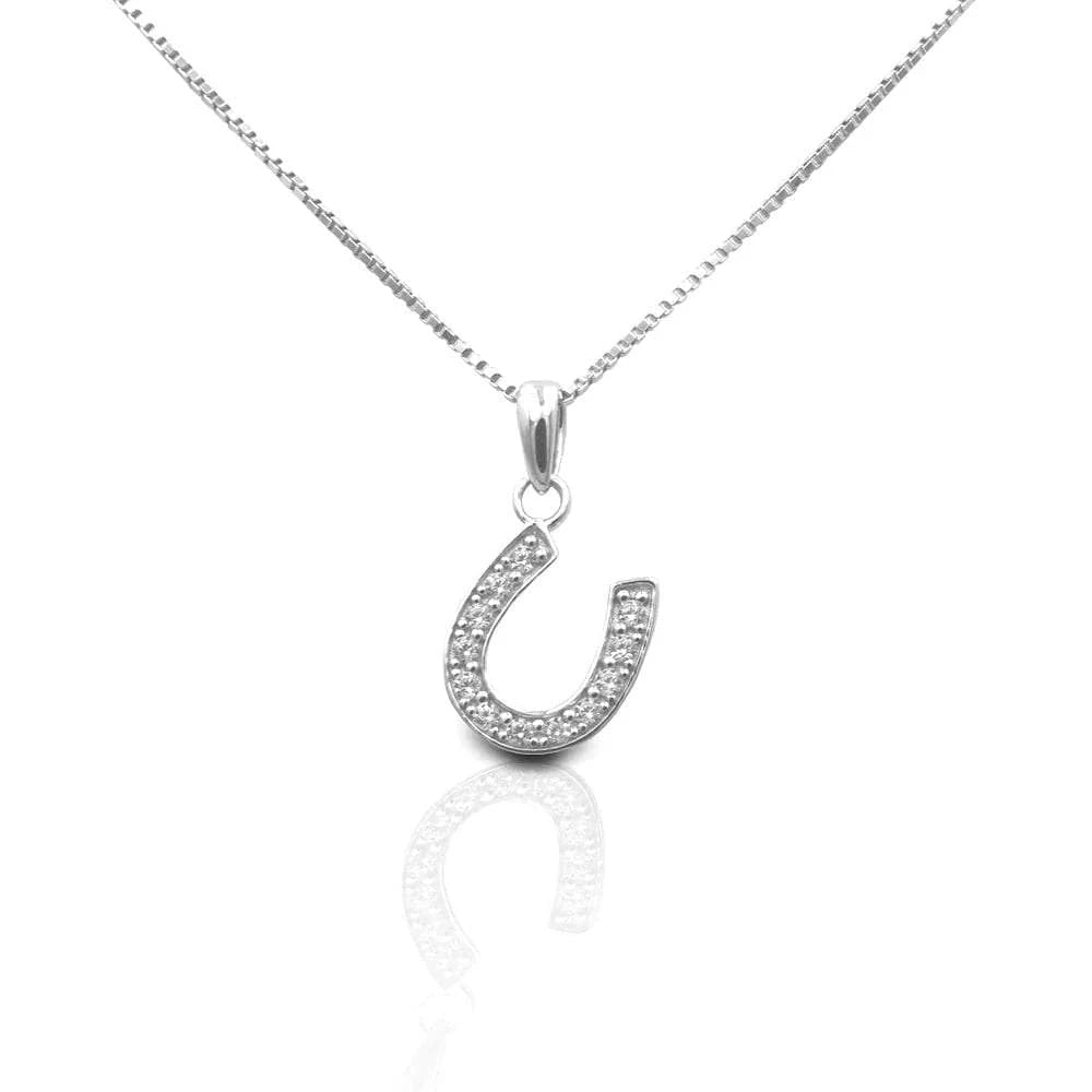 Kelly Herd Large Clear Dangle Horseshoe Necklace - Sterling Silver - Exceptional Equestrian