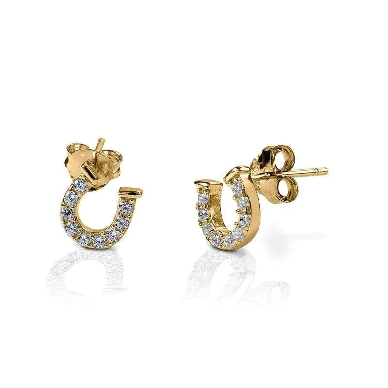 KELLY HERD CLEAR HORSESHOE EARRINGS - 14K GOLD - Exceptional Equestrian
