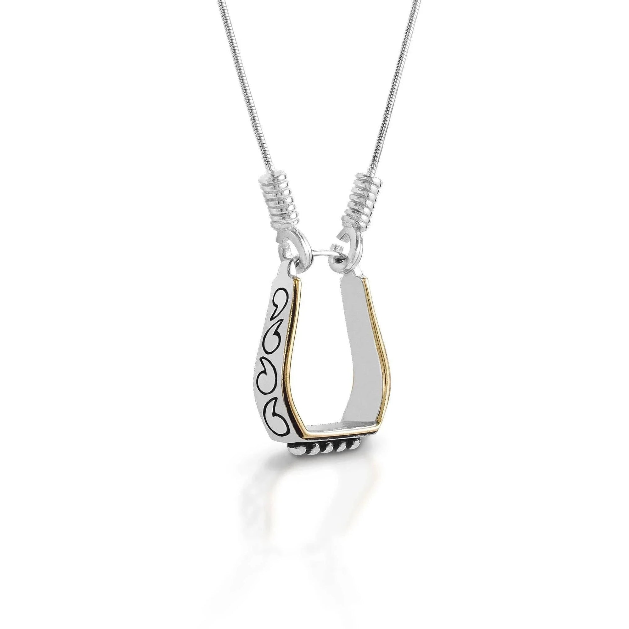 KELLY HERD TWO TONE ENGRAVED WESTERN STIRRUP NECKLACE - STERLING SILVER - Exceptional Equestrian