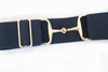 ELLANY - Navy - 2" Gold Snaffle Bit Equestrian Elastic Belt: Standard (Youth - Adult XL)