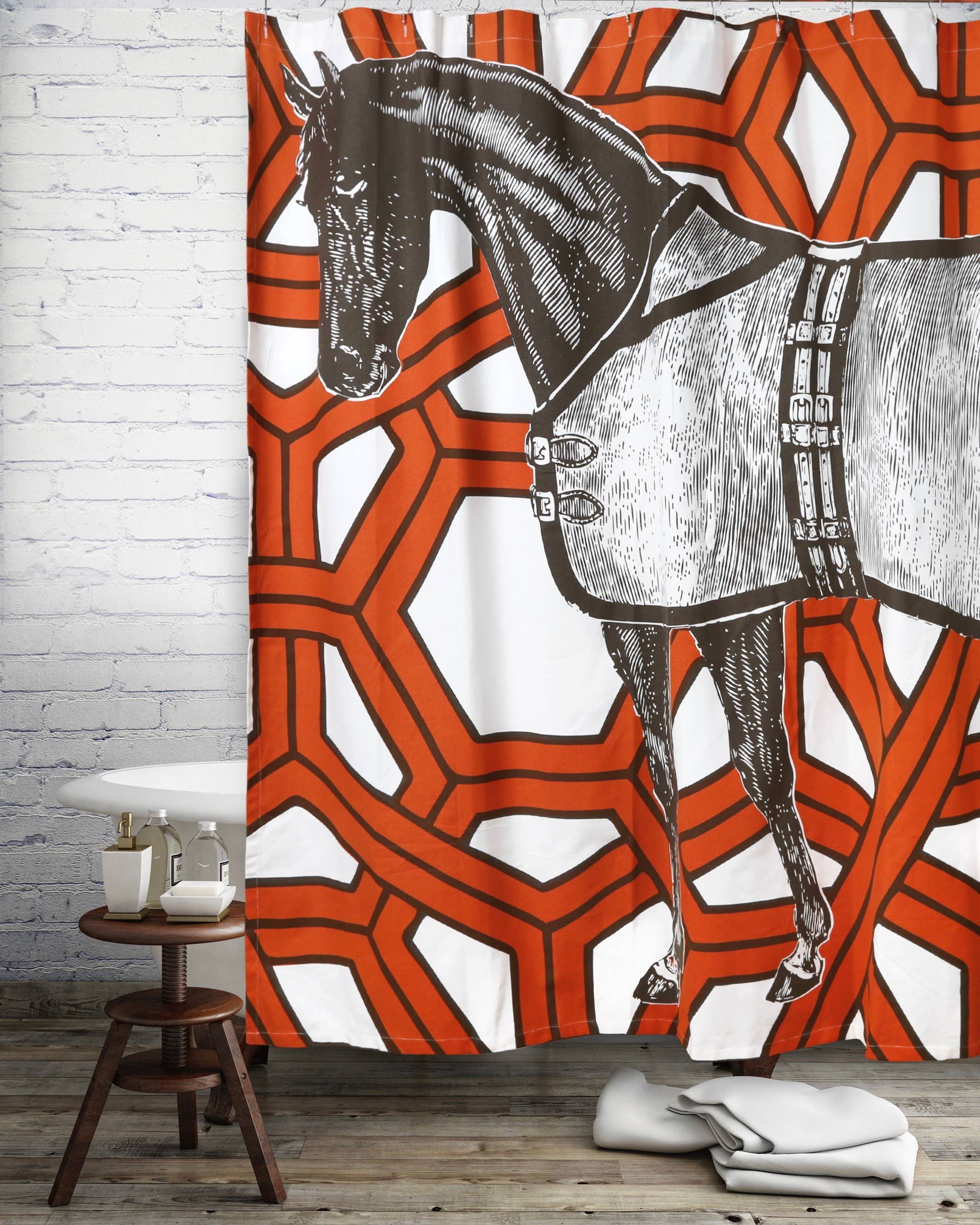 ThomasPaul - Thoroughbred Geo Shower Curtain - Exceptional Equestrian